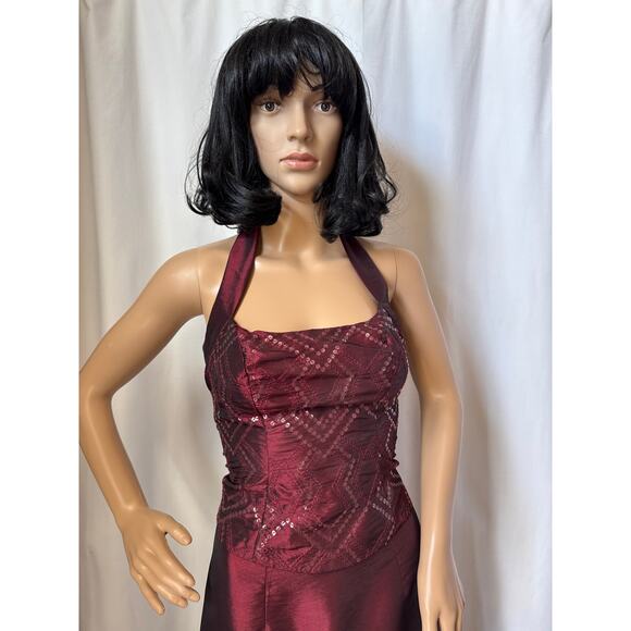 Vtg Y2K  Zum Zum Niki Livas wine Taffeta Iridescent Skirt & sequin halter Top XS - Picture 7 of 16